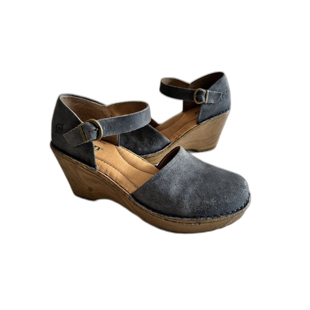 Born blue Suede Mules with Wooden Wedge